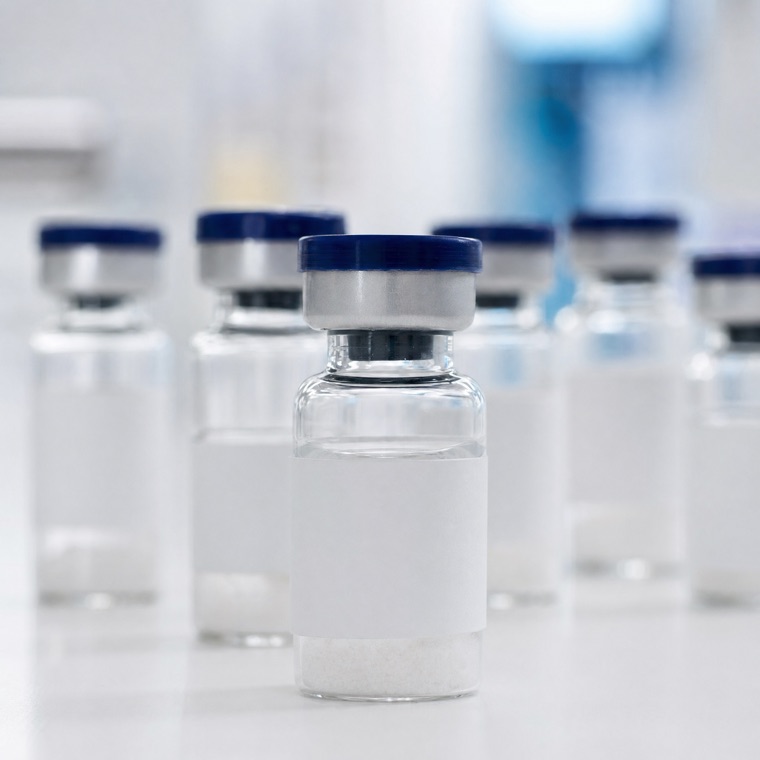 Research peptide vials in a laboratory setting